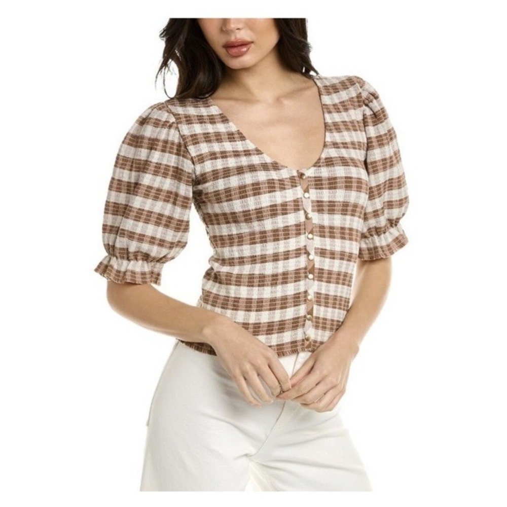 Nation LTD Laila Corset Top Picnic Gingham Size XL Short Sleeve Coastal